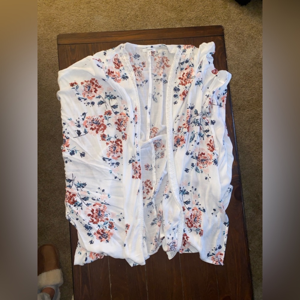 Maurices White Floral Kimono Top